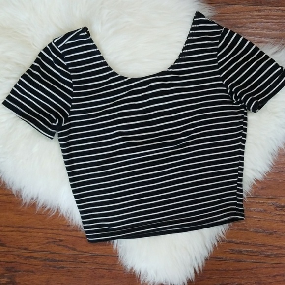 Black Striped Crop Top - Picture 1 of 5